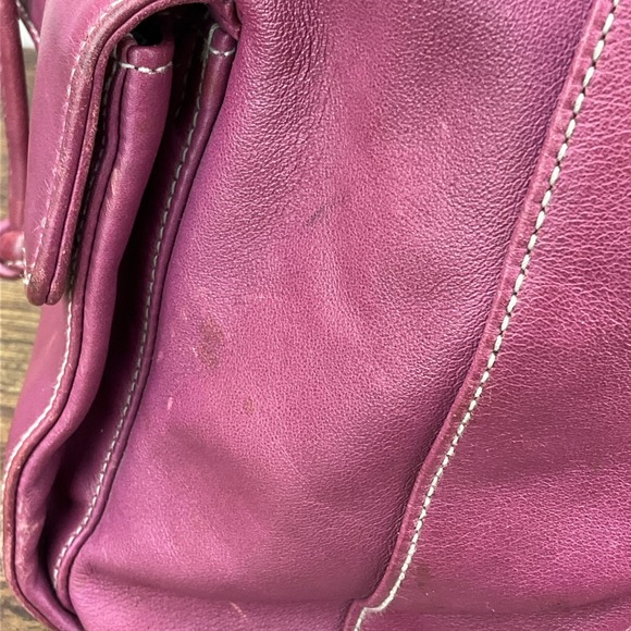 Perlina Magenta Leather Backpack With Flap Drawstring Closure Side Zipper VTG main image 12